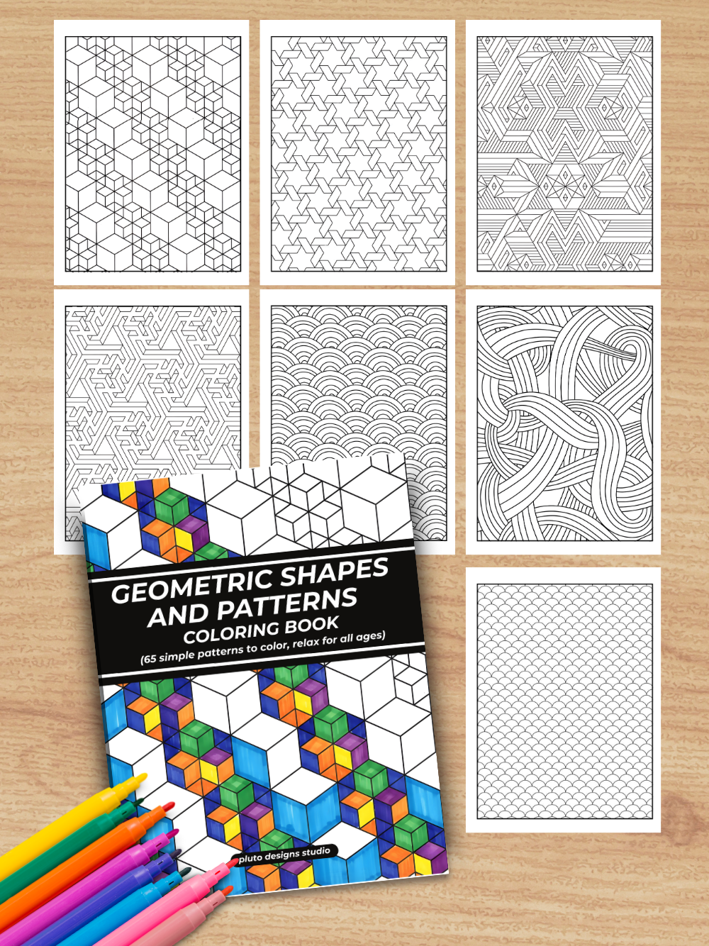 Easy Geometric Shapes & Patterns Coloring Book – 65 Relaxing Designs for All Ages