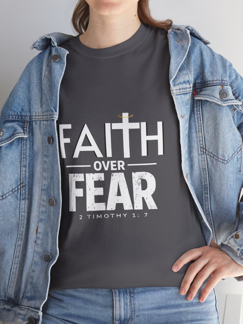 Faith Over Fear T-Shirt — Inspirational Christian Tee (1 Timothy 1:7) Unisex  Cotton Shirt