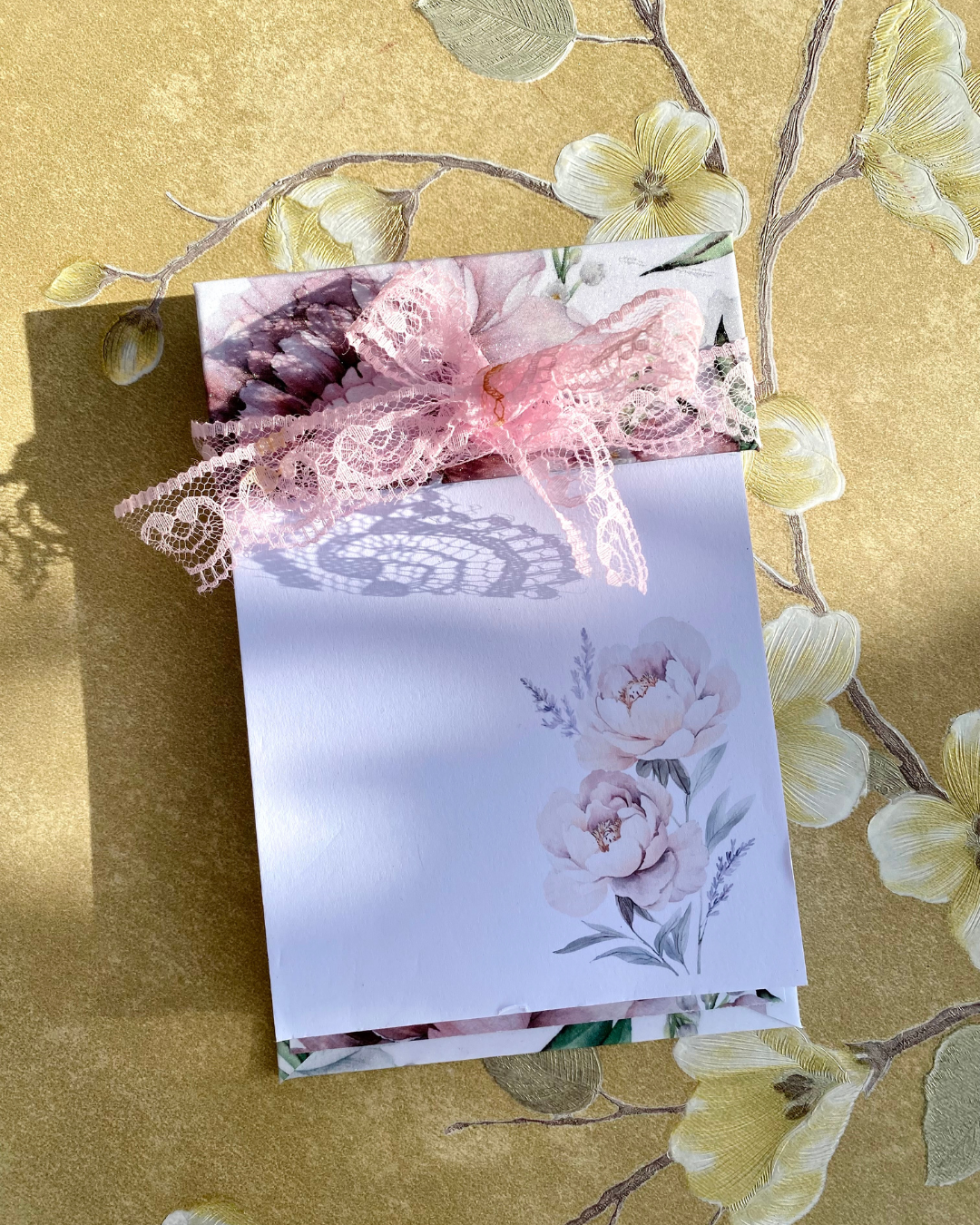 Floral Notepad with Lace | Delicate Floral Peonies with Backing