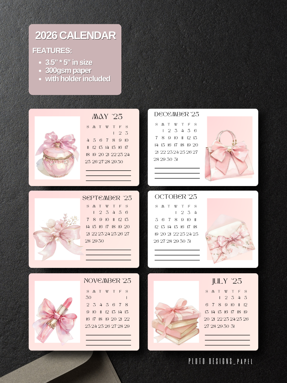 2026 Mini Calendar – Desktop Calendar with Wood Stand Holder