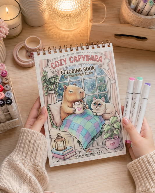 Cozy Capybara Coloring Book – 50 Adorable Cozy Capybara Coloring Pages | A5 Relaxing Coloring Book for Kids, Teens & Adults | Cute Animal Coloring Book for Stress Relief & Creativity