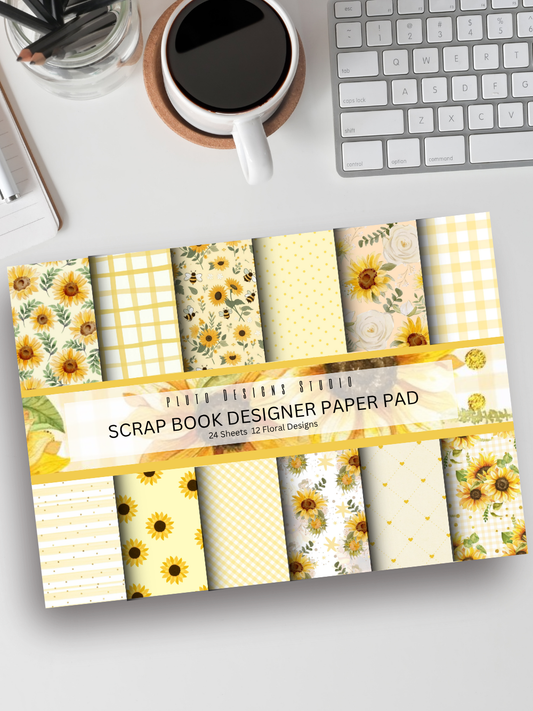 Designer Paper Pad – Sunflower Sunshine Yellow Theme Scrapbook Paper Set