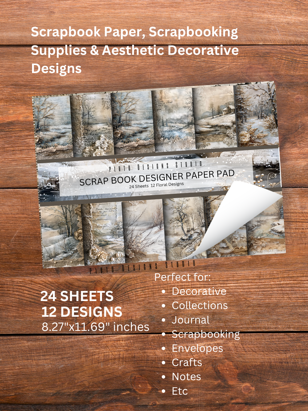 Designer Paper Pad – Vintage Burlap Brown Theme Scrapbook Paper Set