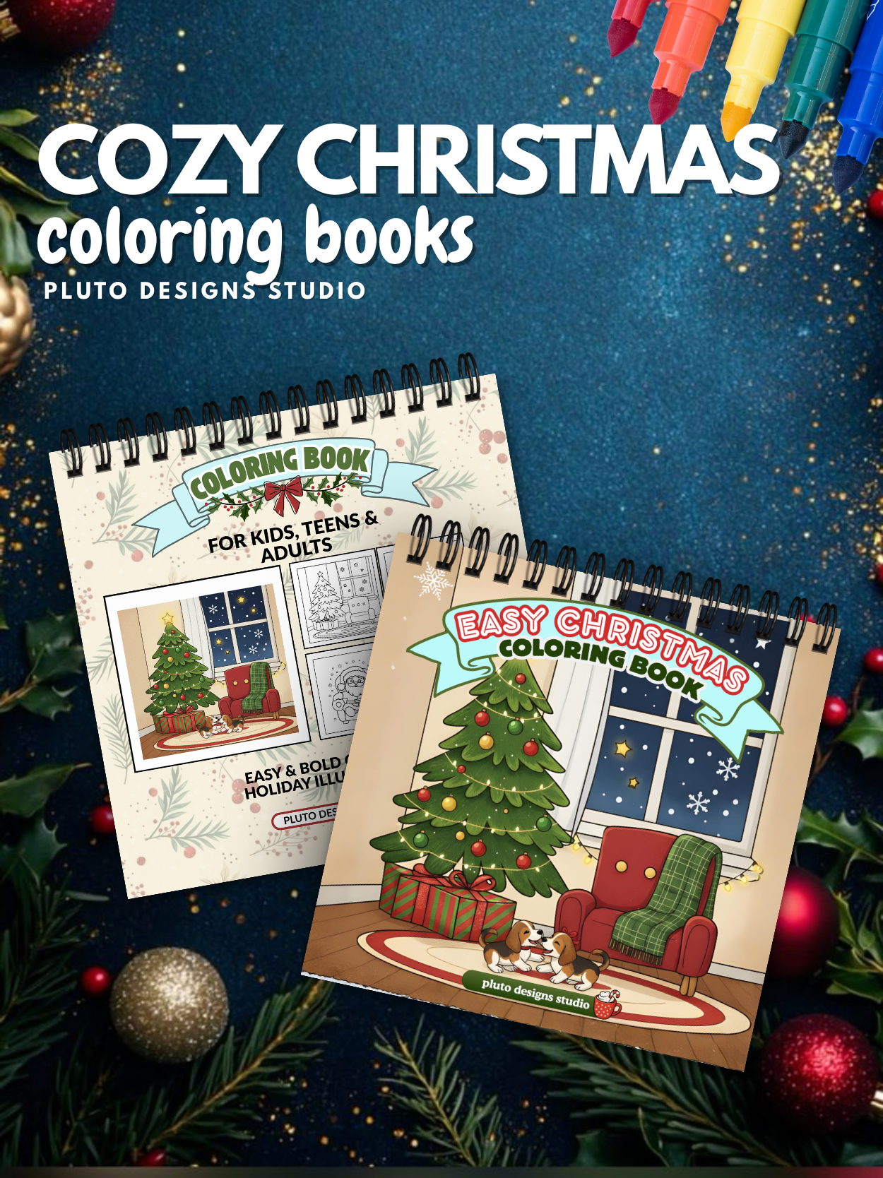 Easy Christmas Coloring Book – 60 Easy Fun & Bold Holiday Illustrations Coloring for All Ages!