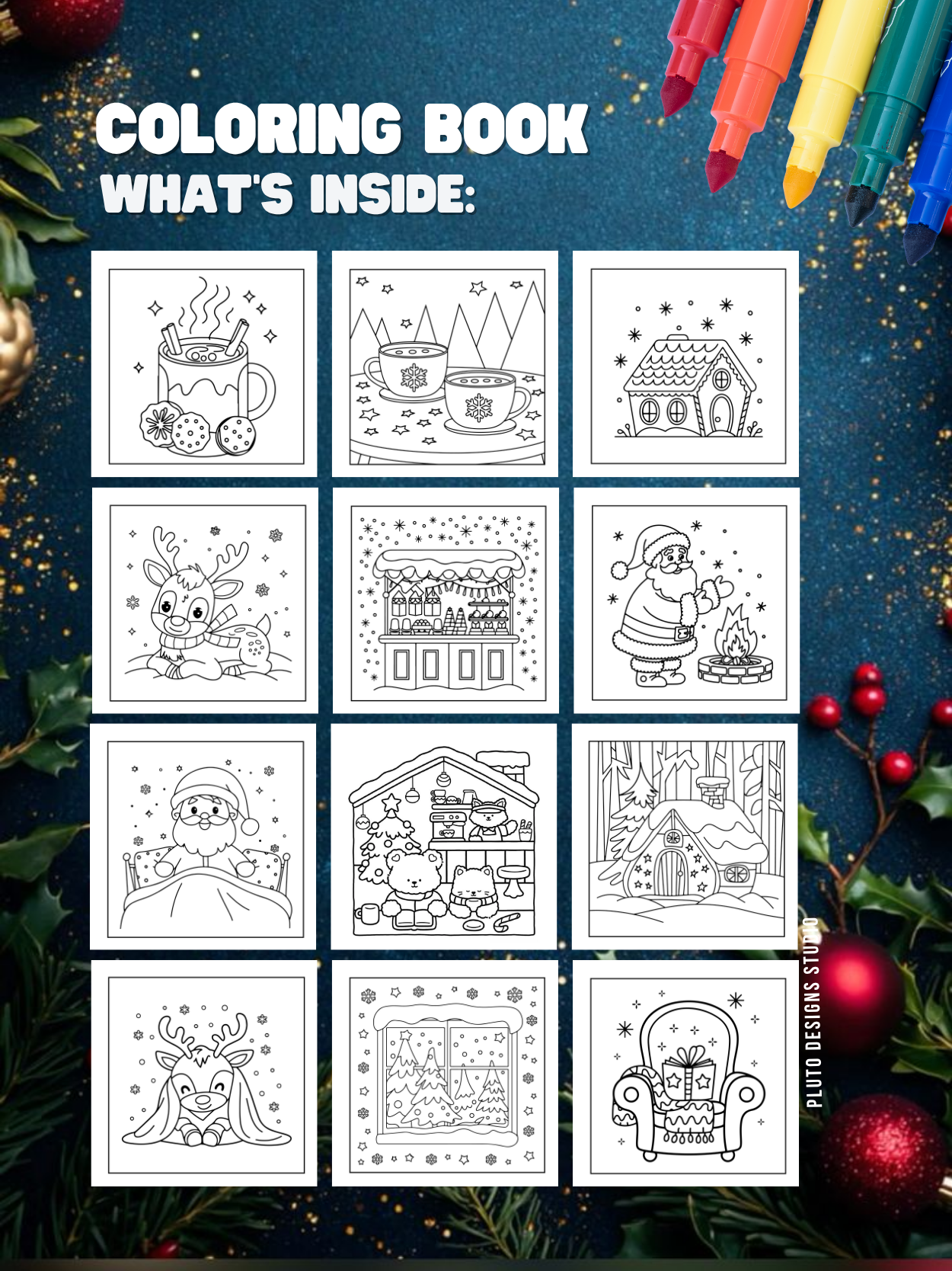 Easy Christmas Coloring Book – 60 Easy Fun & Bold Holiday Illustrations Coloring for All Ages!