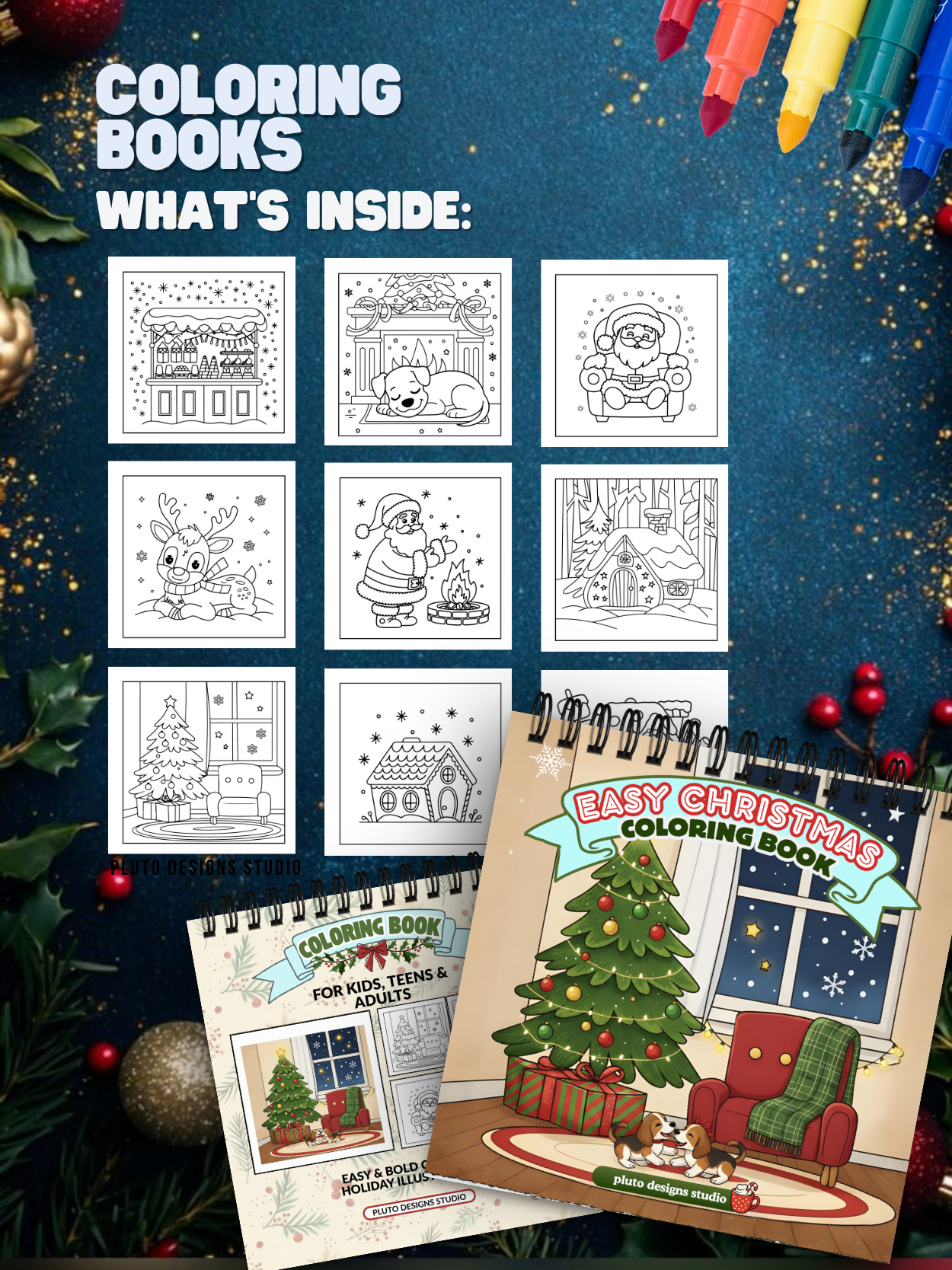 Easy Christmas Coloring Book – 60 Easy Fun & Bold Holiday Illustrations Coloring for All Ages!