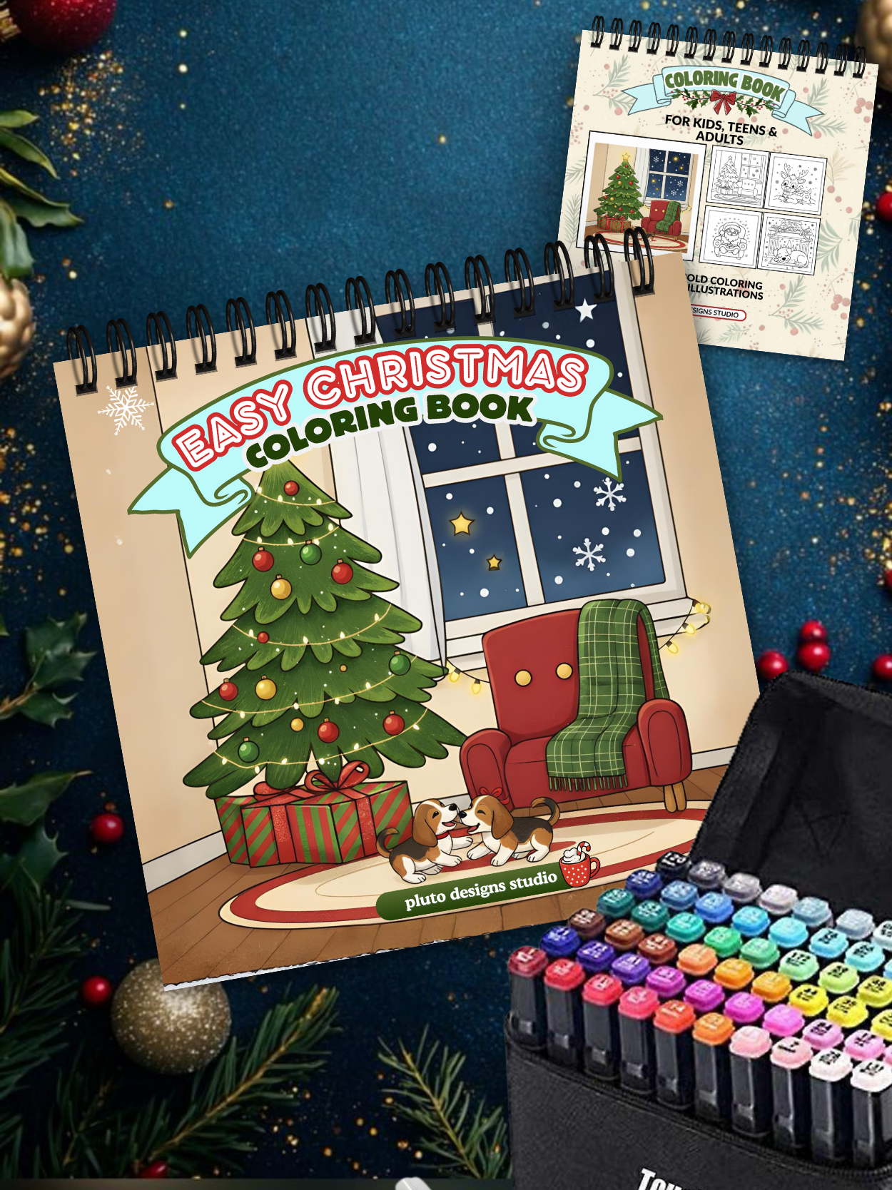 Easy Christmas Coloring Book – 60 Easy Fun & Bold Holiday Illustrations Coloring for All Ages!