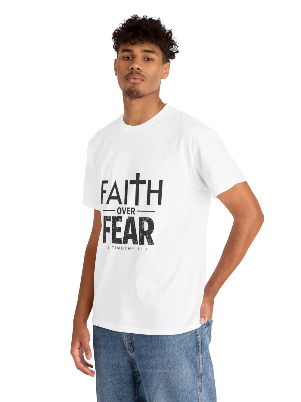 Faith Over Fear T-Shirt — Inspirational Christian Tee (1 Timothy 1:7) Unisex  Cotton Shirt