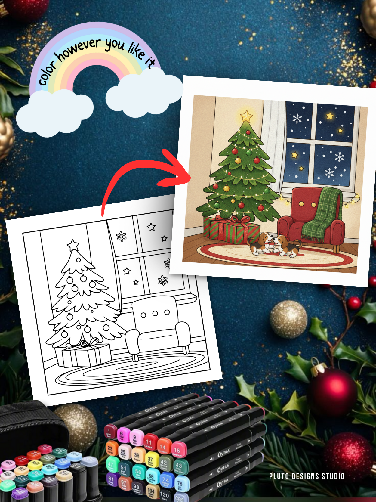 Easy Christmas Coloring Book – 60 Easy Fun & Bold Holiday Illustrations Coloring for All Ages!