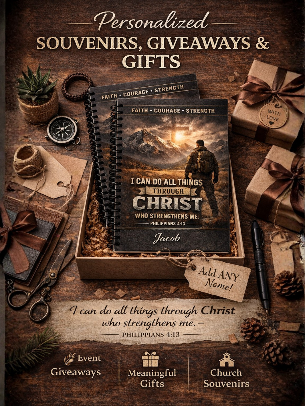 Faith Theme Hardcover Journal – Dot Grid Christian Notebook | Philippians 4:13 Inspirational Journal