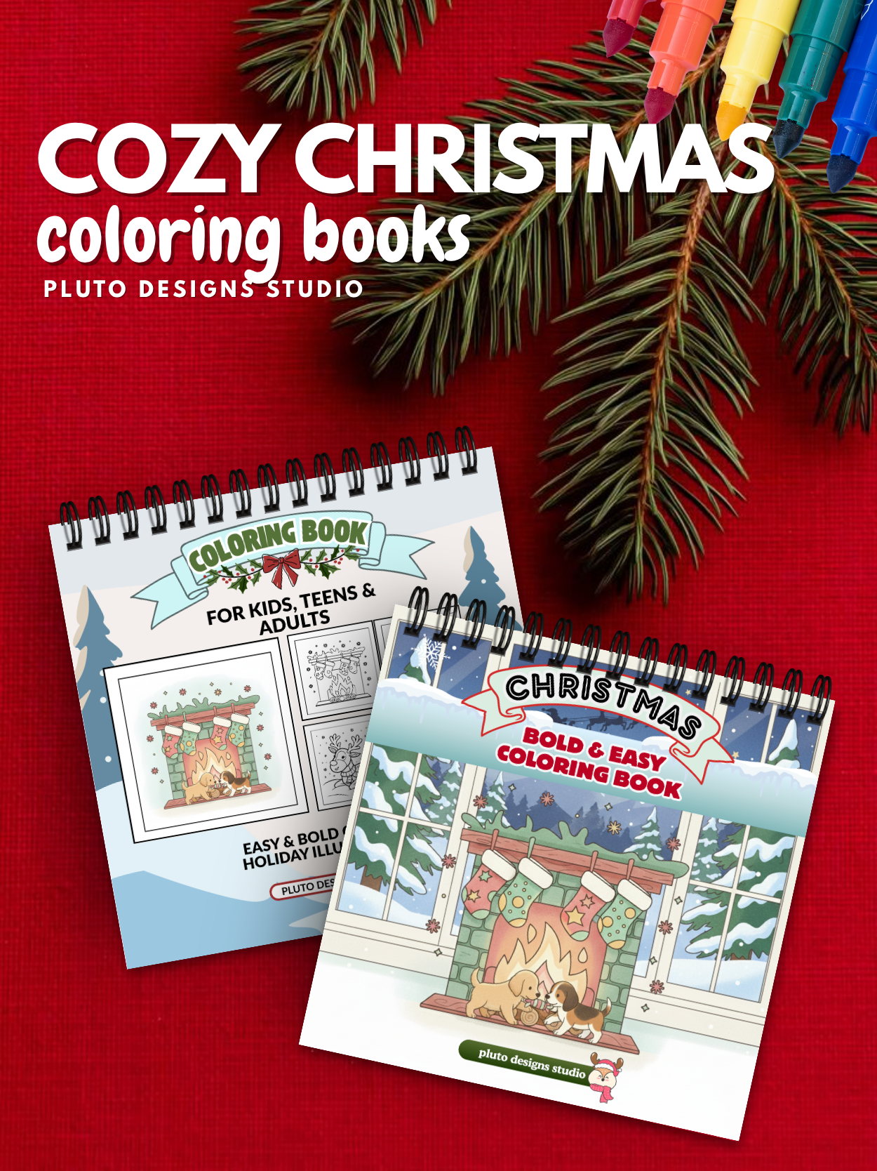 Snowy Christmas Coloring Book – 60 Easy Fun & Bold Holiday Illustrations Coloring for Kids, Teens & Adults