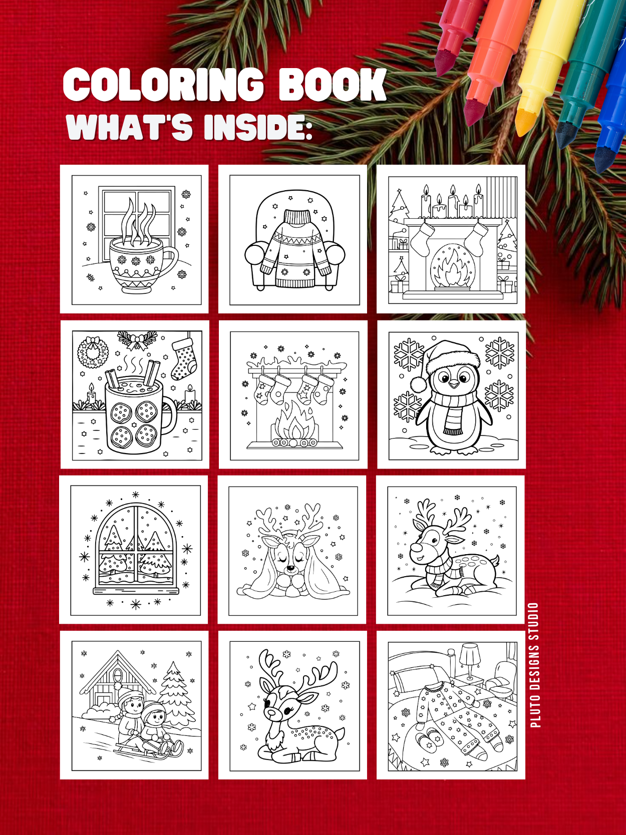 Snowy Christmas Coloring Book – 60 Easy Fun & Bold Holiday Illustrations Coloring for Kids, Teens & Adults