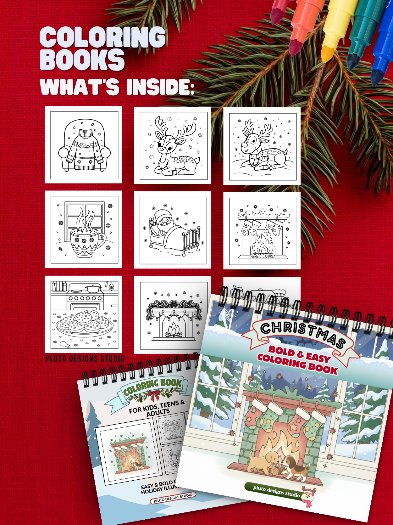 Snowy Christmas Coloring Book – 60 Easy Fun & Bold Holiday Illustrations Coloring for Kids, Teens & Adults