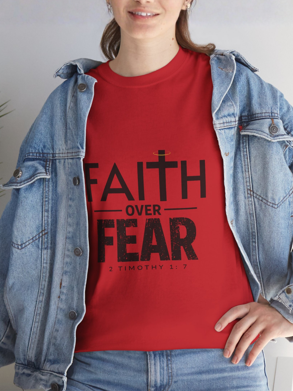 Faith Over Fear T-Shirt — Inspirational Christian Tee (1 Timothy 1:7) Unisex  Cotton Shirt