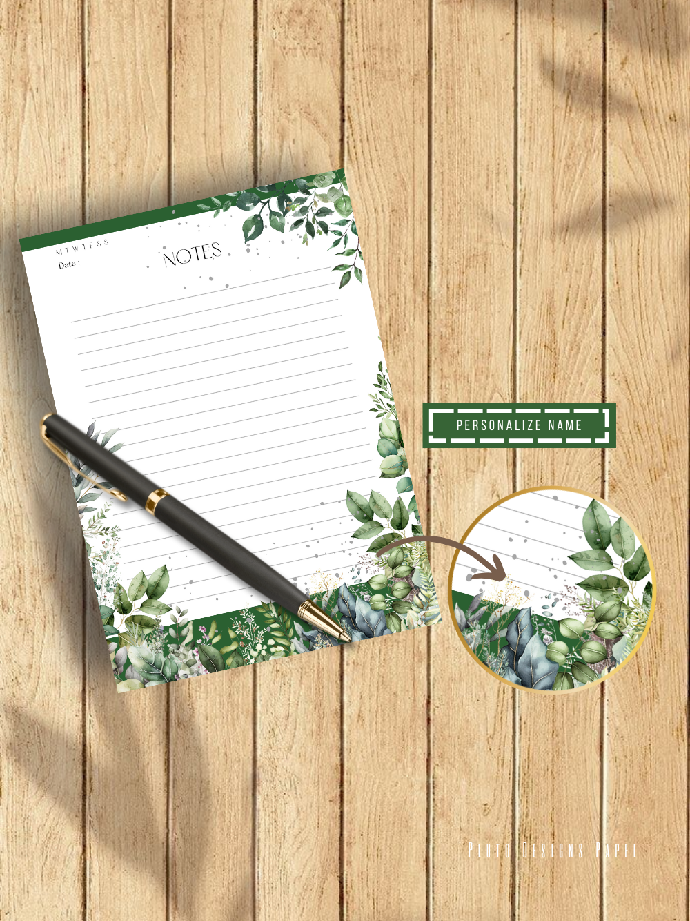 Personalized Weekly Planner & Notepad Sets in Roses and Green Garden