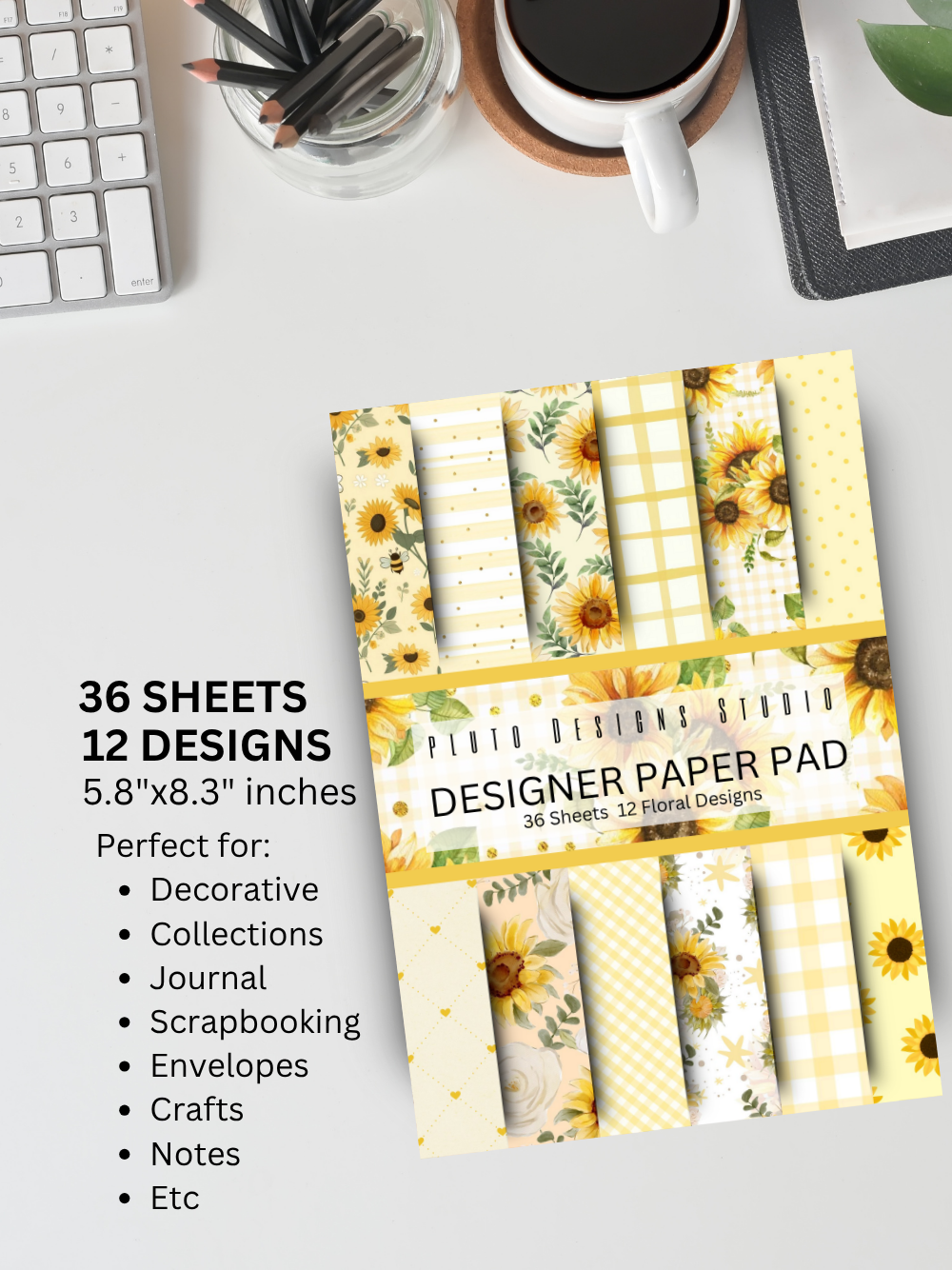 Designer Paper Pad – Sunflower Sunshine Yellow Theme Scrapbook Paper Set