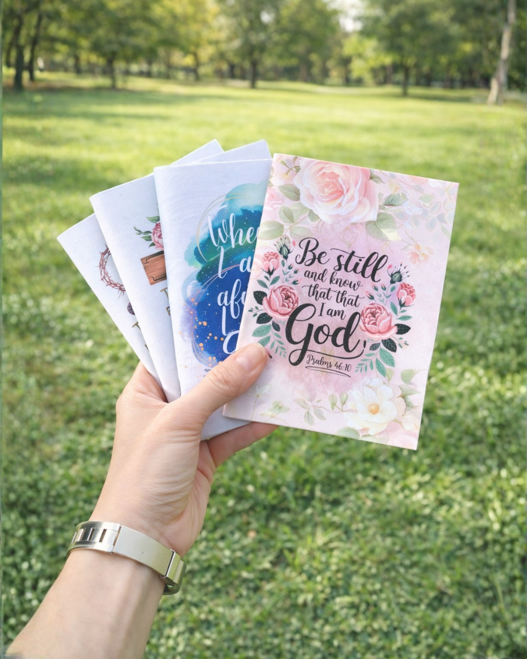 4-Pc Christian A5 Mini Journal Set – Faith-Based Notebook Pack with Bible Scripture Designs