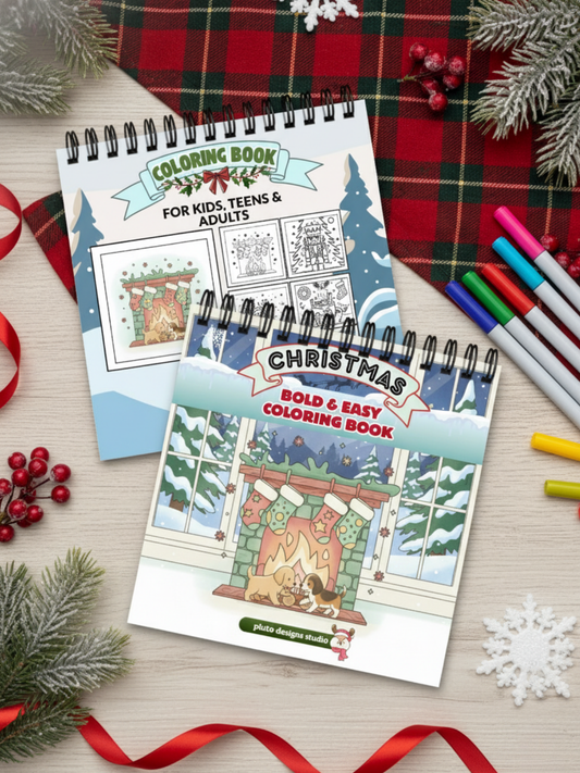 Snowy Christmas Coloring Book – 60 Easy Fun & Bold Holiday Illustrations Coloring for Kids, Teens & Adults