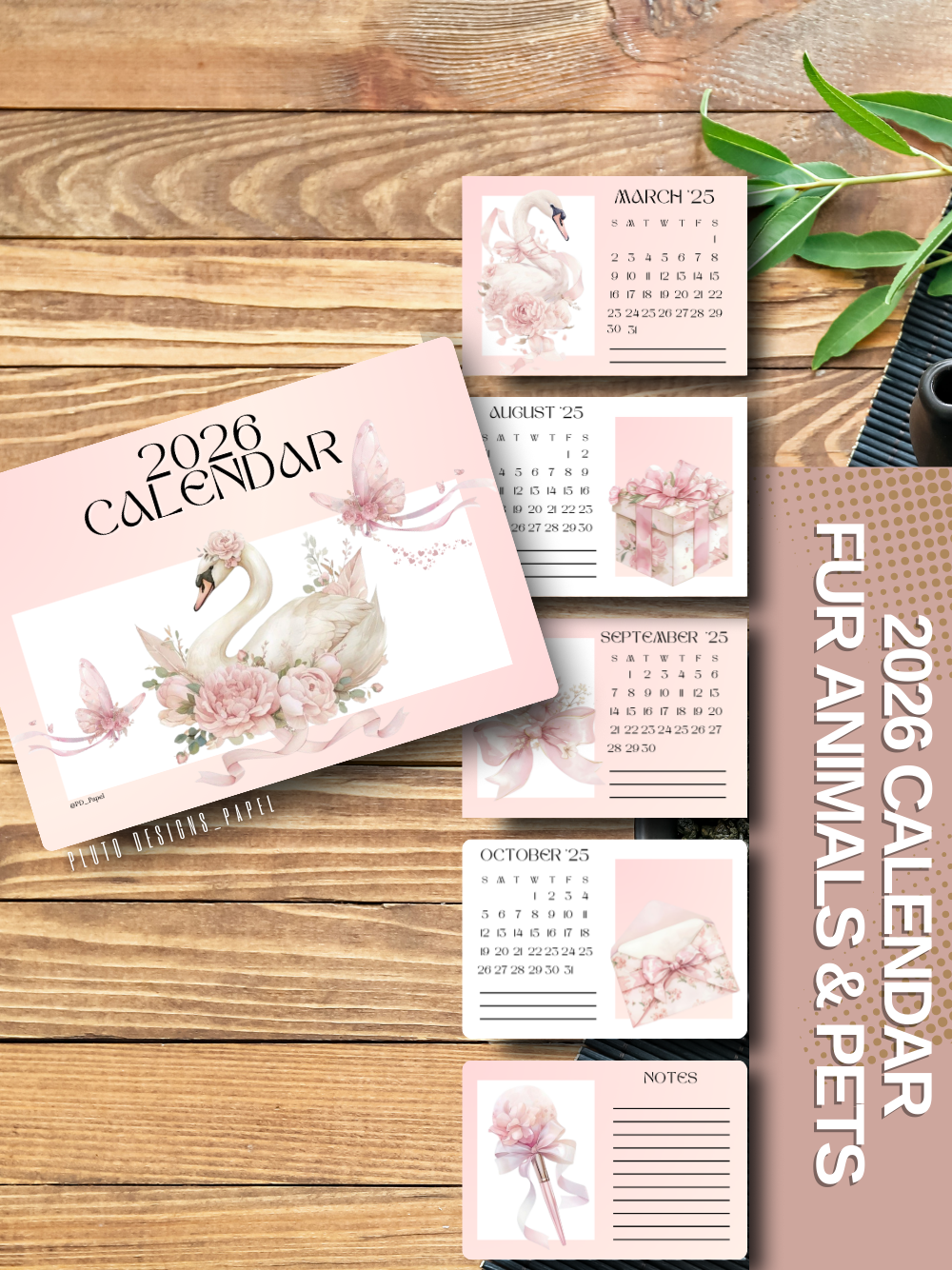 2026 Mini Calendar – Desktop Calendar with Wood Stand Holder