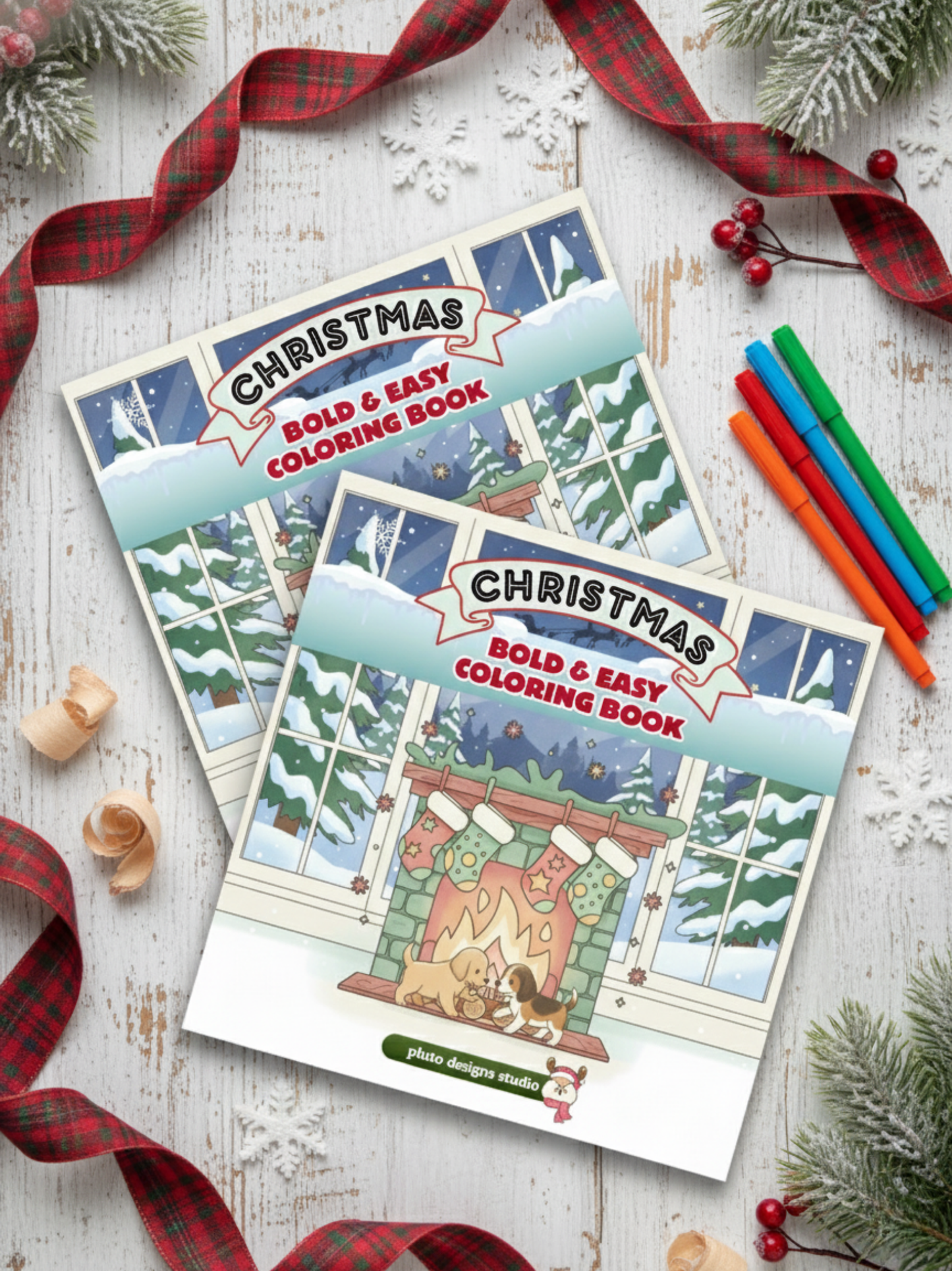 Snowy Christmas Coloring Book – 60 Easy Fun & Bold Holiday Illustrations Coloring for Kids, Teens & Adults