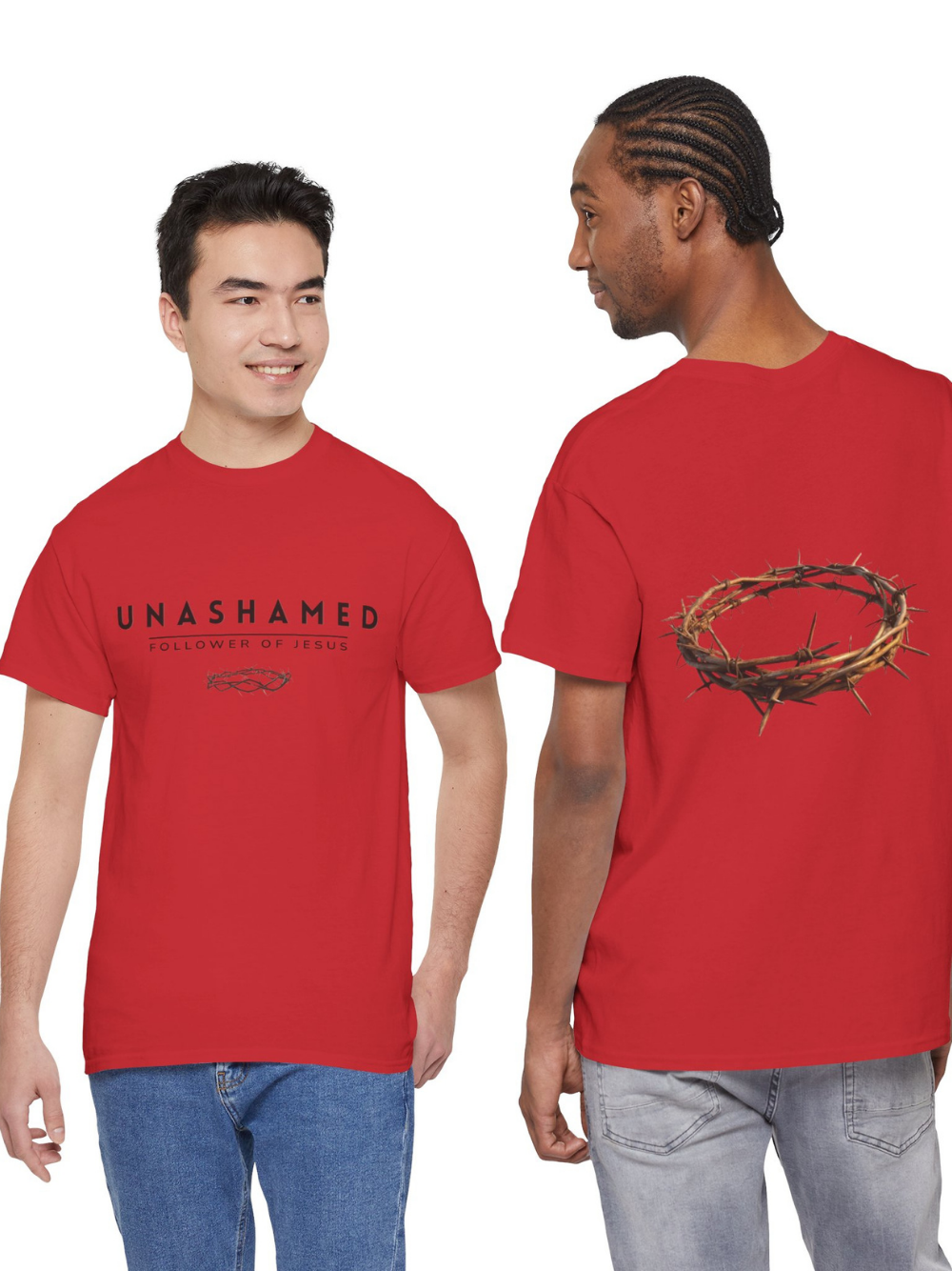 T-Shirt — "Unashamed: Followers of Jesus" Christian Tee (Crown of Thorns Back Print) Unisex Faith Shirt
