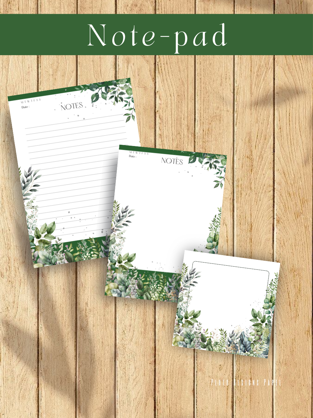 Personalized Weekly Planner & Notepad Sets in Roses and Green Garden