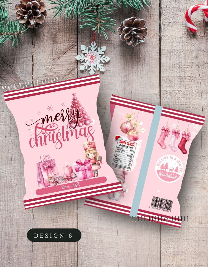 Christmas-Themed Chip Bags for Holiday Season (Pink Theme)