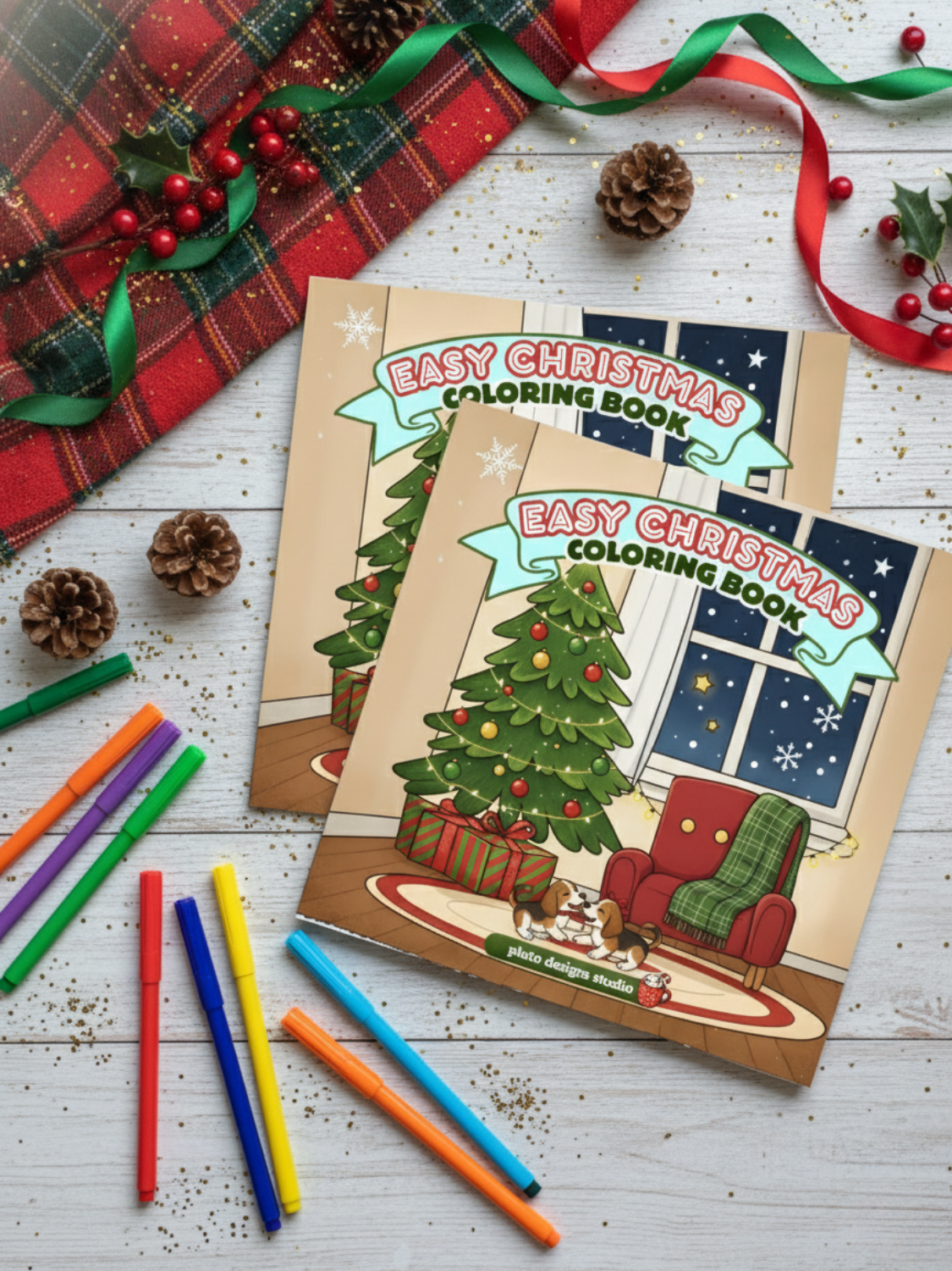 Easy Christmas Coloring Book – 60 Easy Fun & Bold Holiday Illustrations Coloring for All Ages!