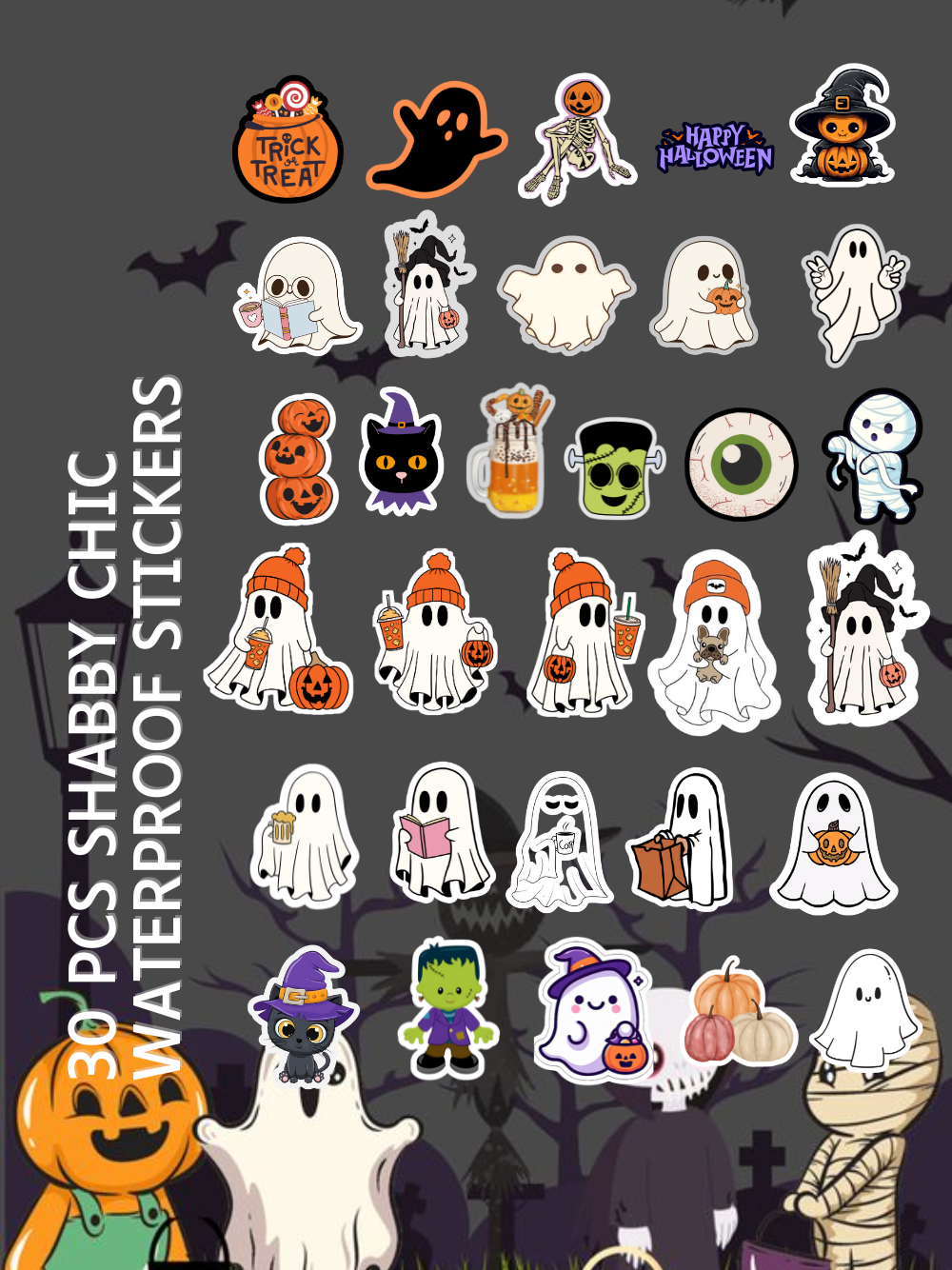 Halloween-Themed Waterproof Stickers (30 Pcs)