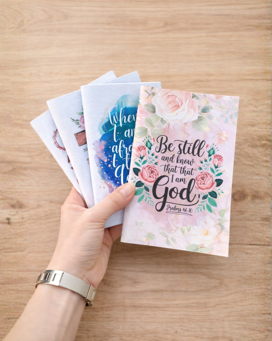 4-Pc Christian A5 Mini Journal Set – Faith-Based Notebook Pack with Bible Scripture Designs