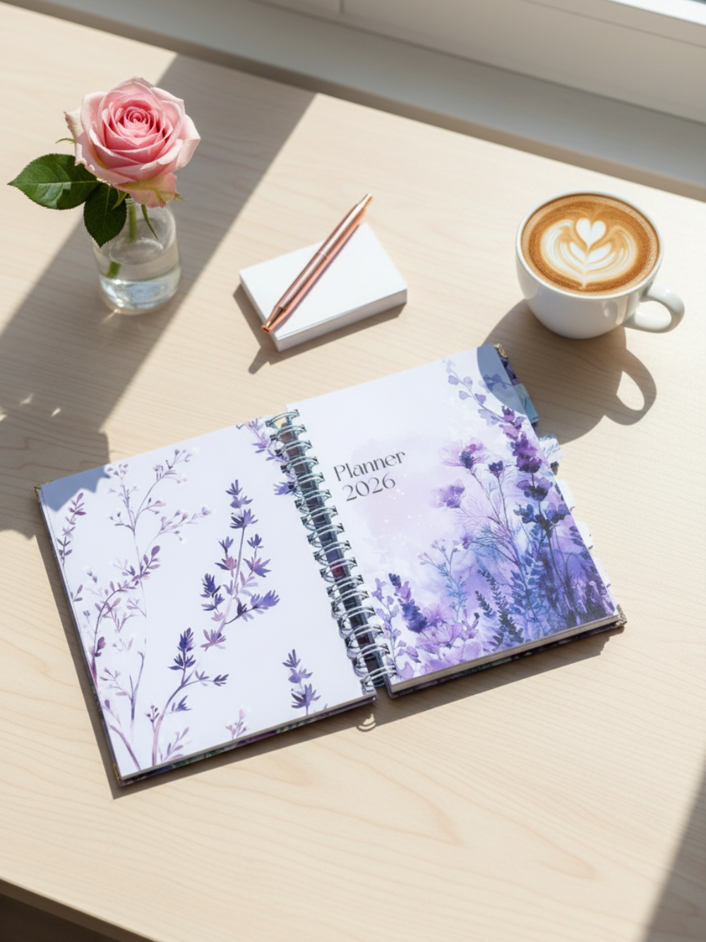 2026 Dated Floral Purple Planner - Beautiful Lavenders & Flowers with Monthly Goals