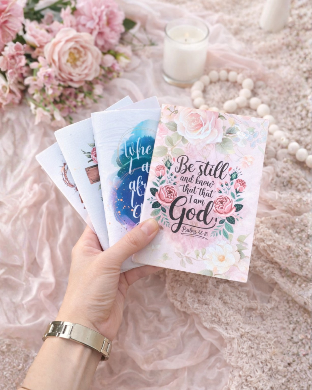 4-Pc Christian A5 Mini Journal Set – Faith-Based Notebook Pack with Bible Scripture Designs