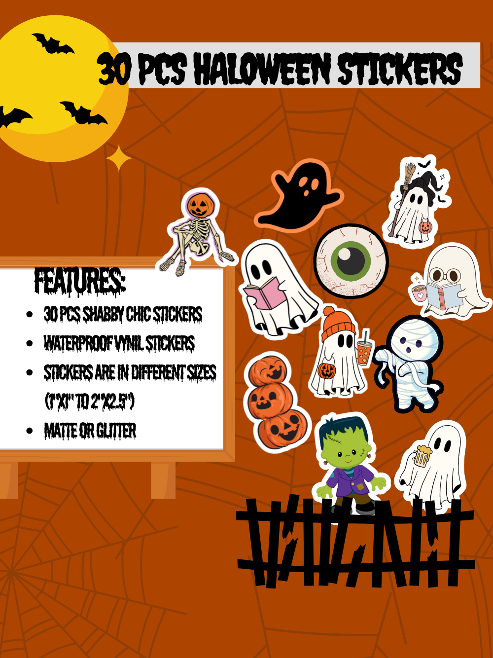 Halloween-Themed Waterproof Stickers (30 Pcs)