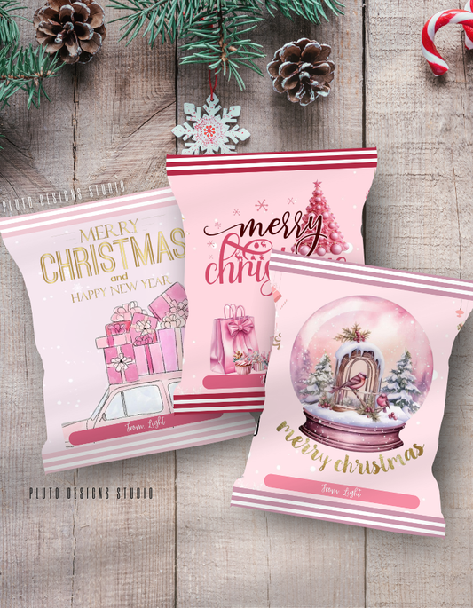 Christmas-Themed Chip Bags for Holiday Season (Pink Theme)
