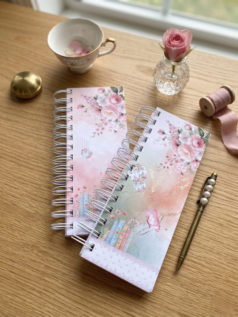 Whimsy Bloom Slim Spiral Writing Pad Elegant Slim Spiral Writing Pad | Dreamy Floral Stationery Notepad Planner