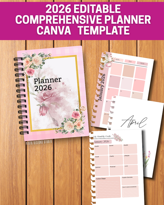 2026 Comprehensive Floral Planner – Fully Editable Canva Template (Canva Template)