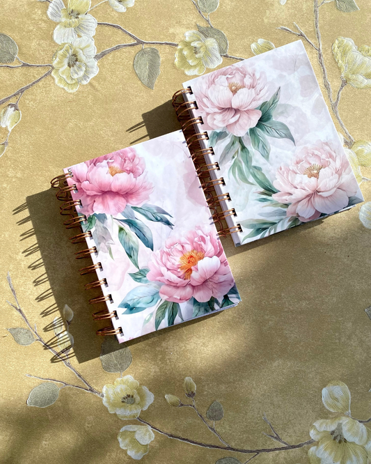 Floral Peony Dotted Journal Notebook | Peonies Illustration Mini Journal