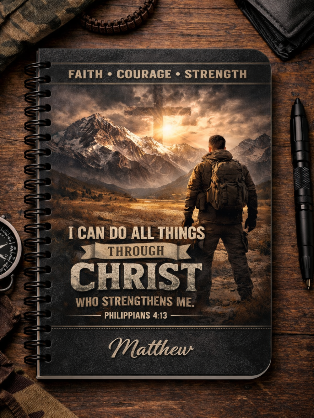 Personalize your Name : Christian Spiral Journal — "I Can Do All Things Through Christ" Inspirational Notebook