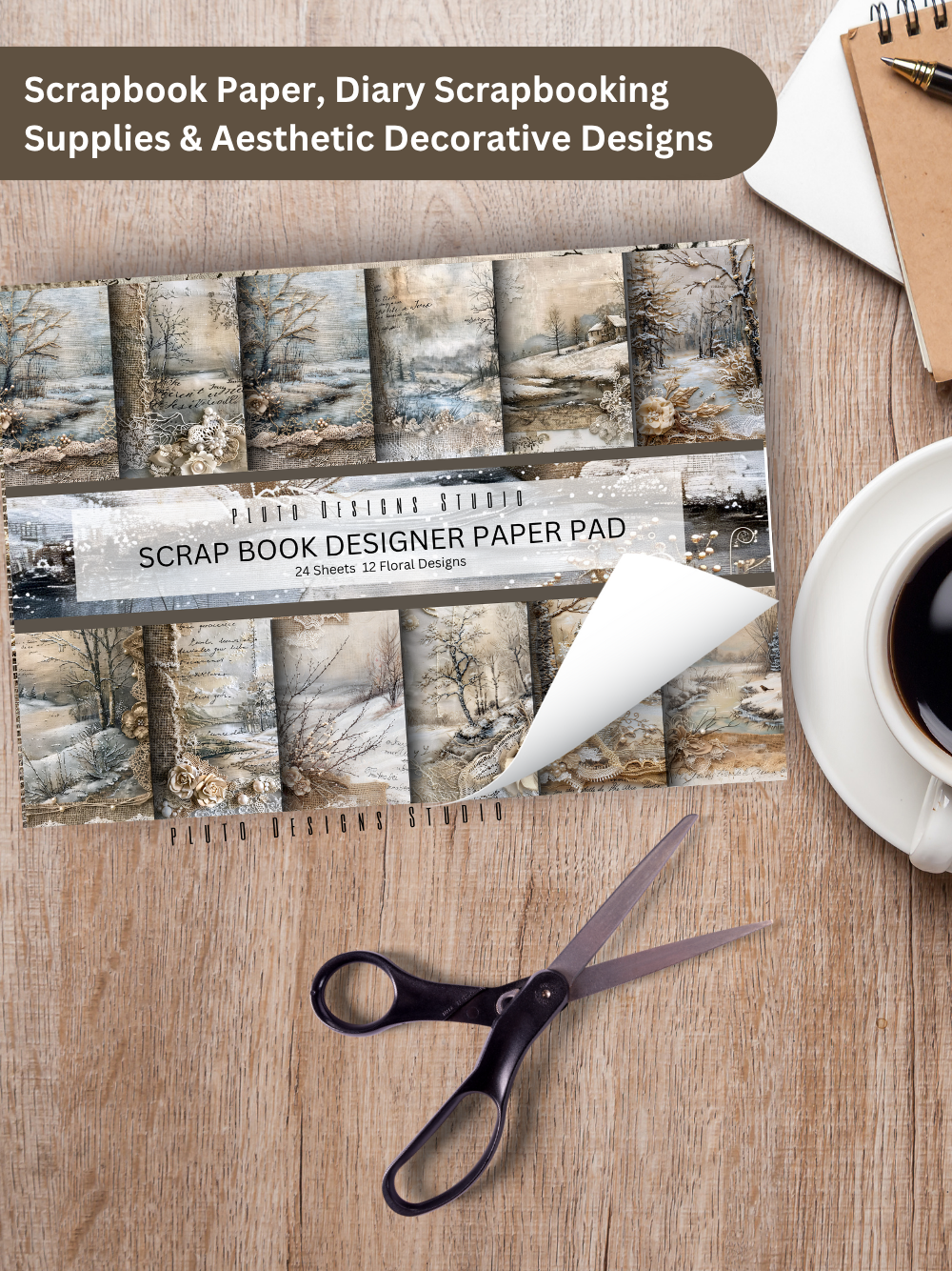 Designer Paper Pad – Vintage Burlap Brown Theme Scrapbook Paper Set