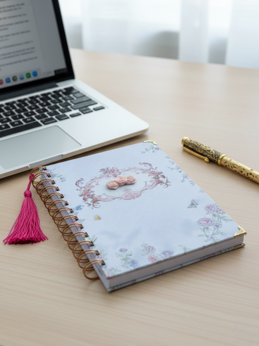 Vintage Floral Notebook Journal with Flower Detail in Spiral Bound