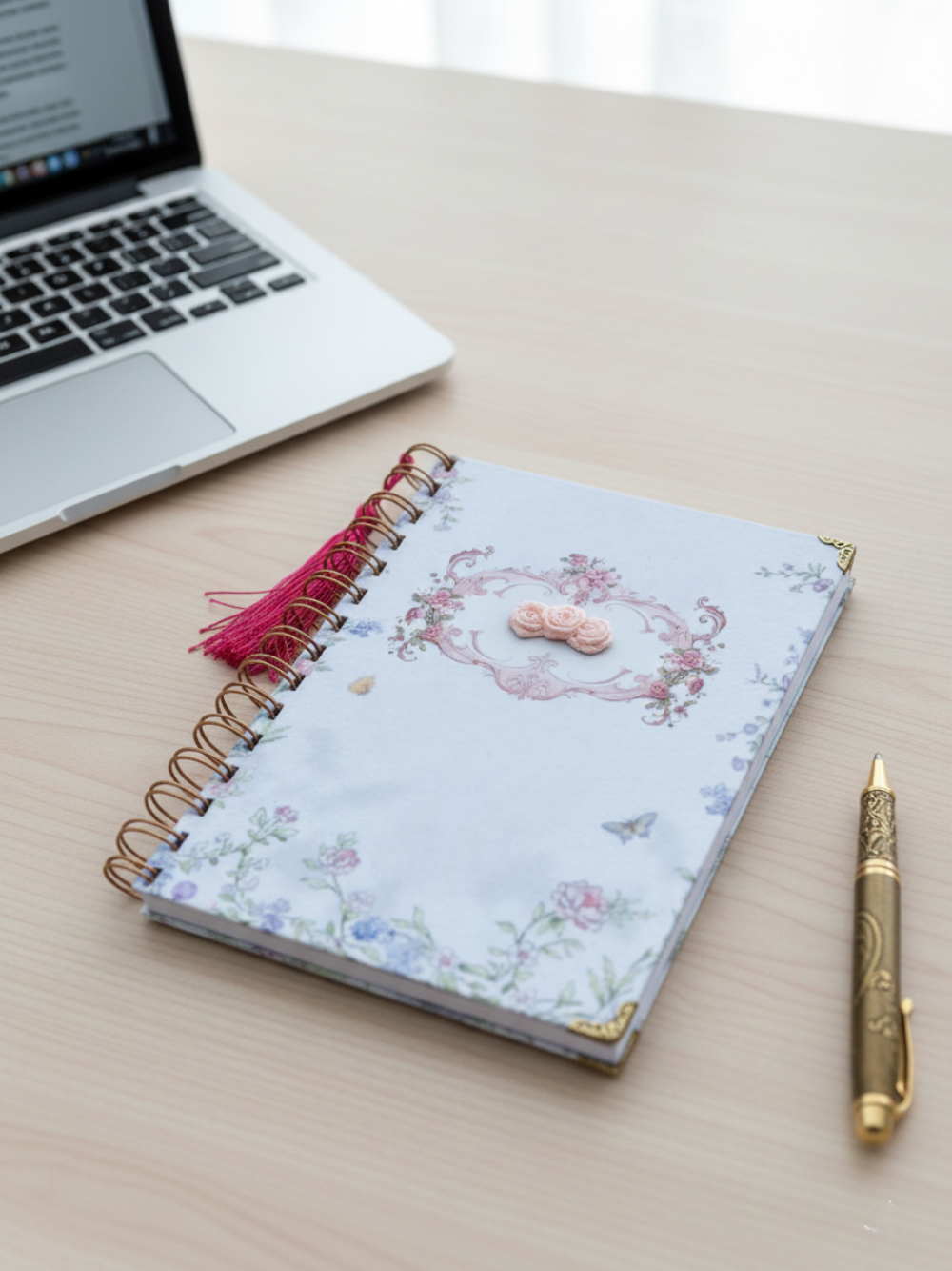 Vintage Floral Notebook Journal with Flower Detail in Spiral Bound