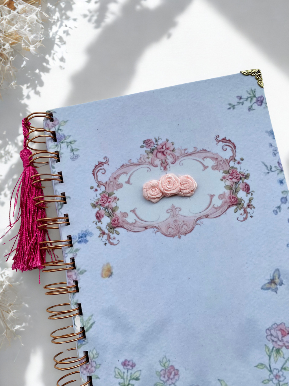 Vintage Floral Notebook Journal with Flower Detail in Spiral Bound