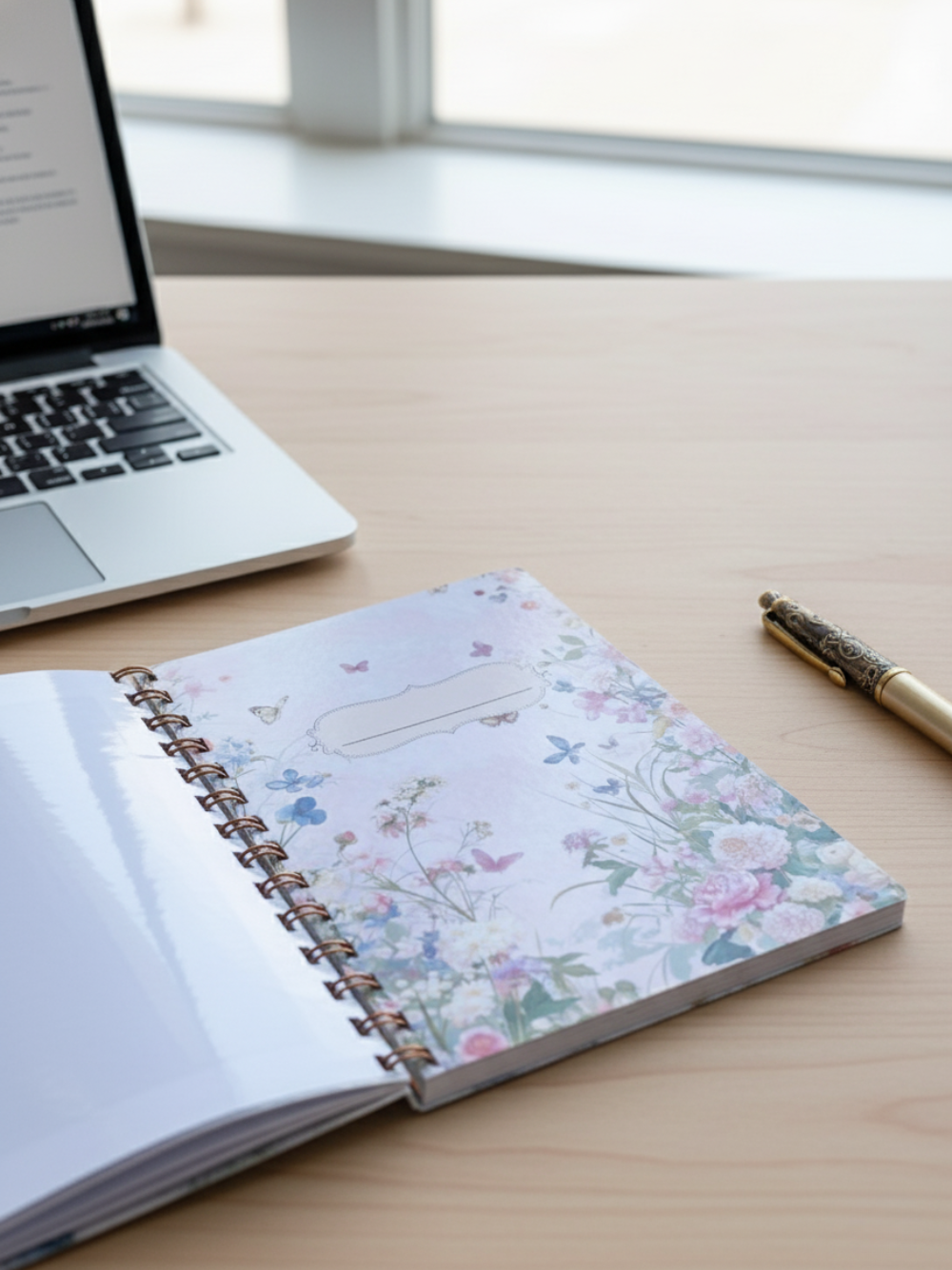 Vintage Floral Notebook Journal with Flower Detail in Spiral Bound