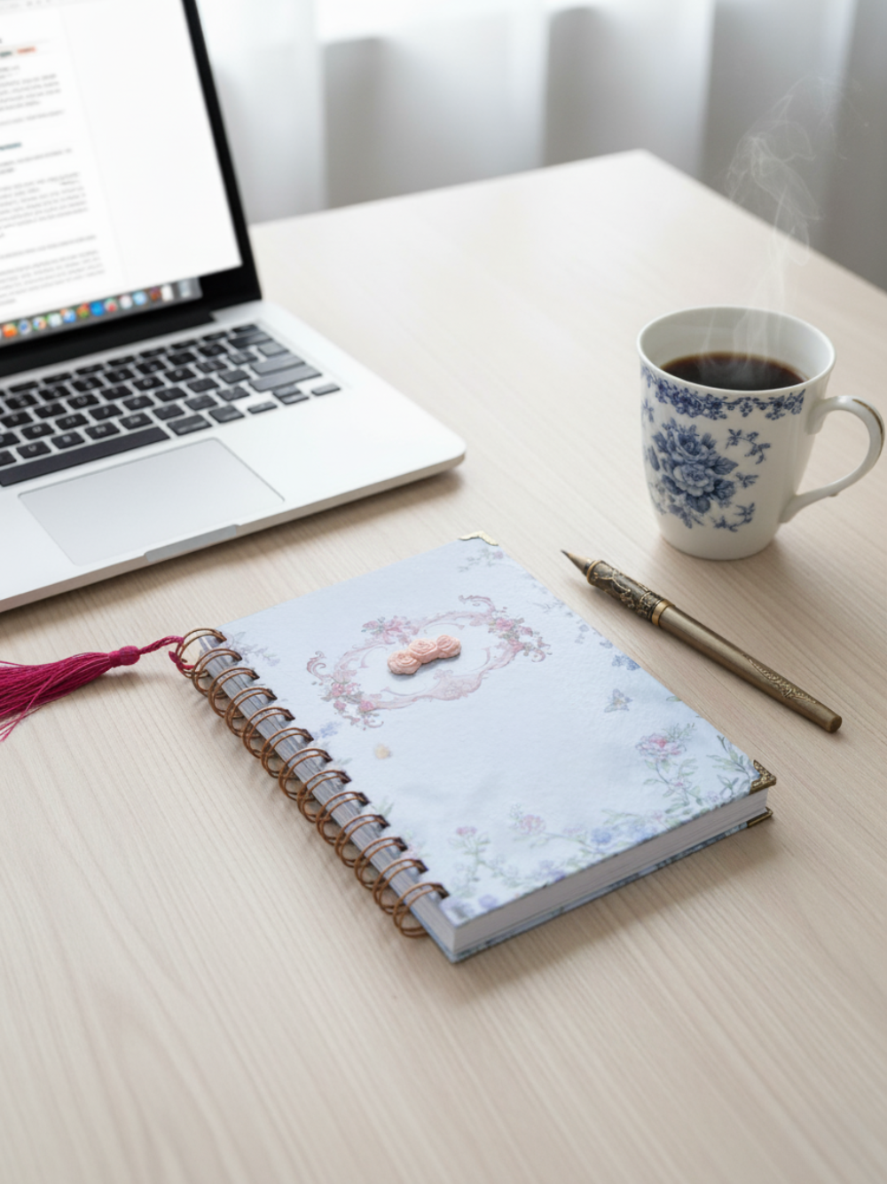 Vintage Floral Notebook Journal with Flower Detail in Spiral Bound