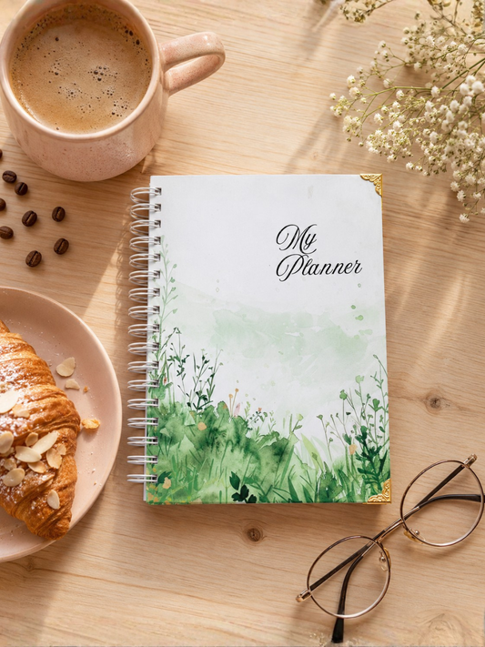 Green Garden Undated A5 Planner | Nature-Inspired Weekly & Monthly Planner by Pluto Designs Studio Papel