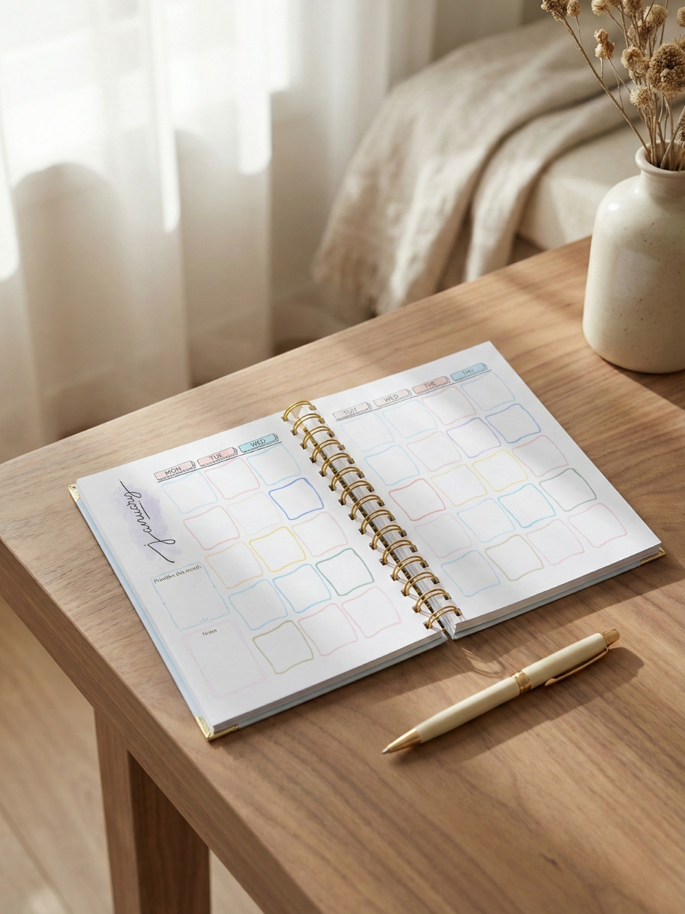 Pastel Undated Calendar Weekly Planner with Password, Trackers and Notes