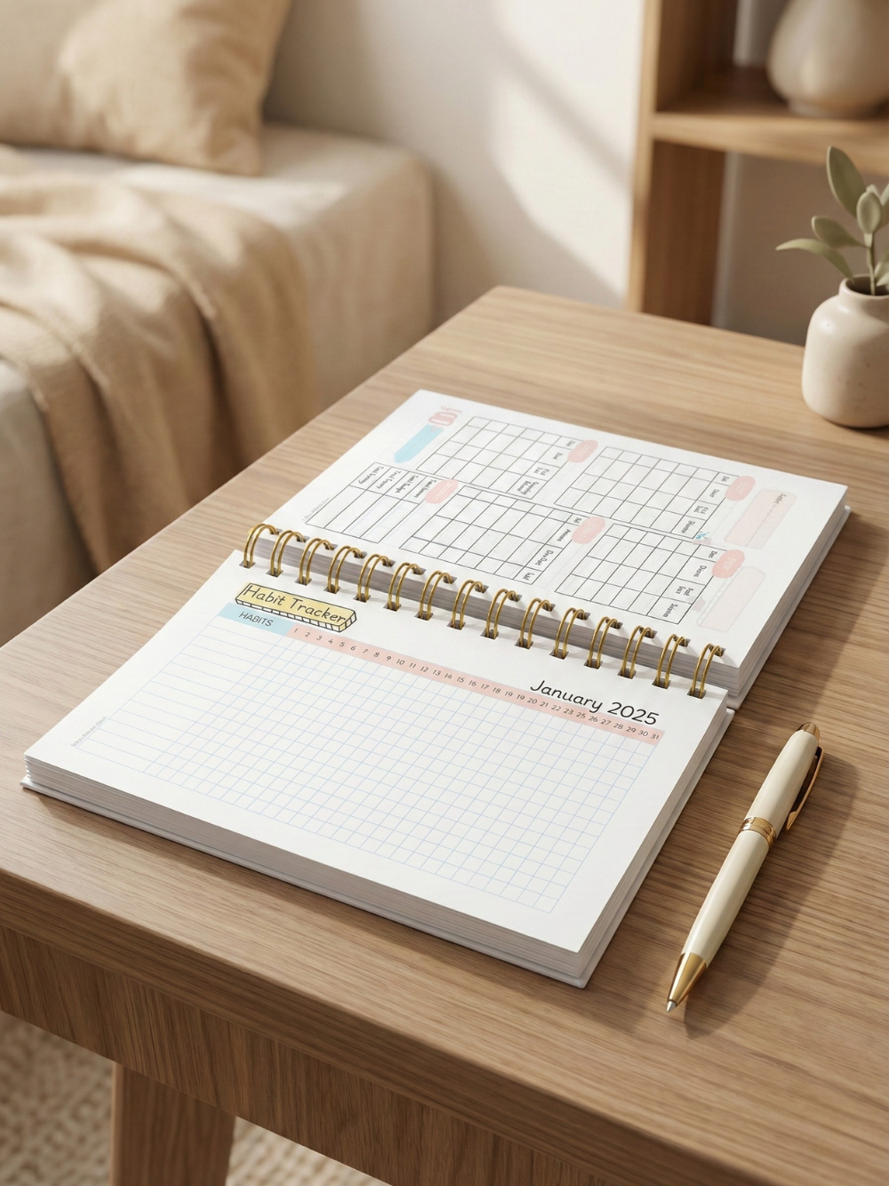 Pastel Undated Calendar Weekly Planner with Password, Trackers and Notes