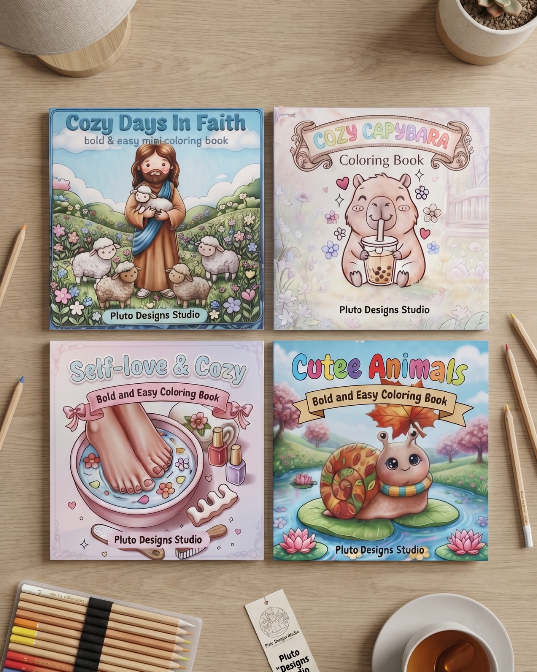 Christian Mini Coloring Book | Bold &amp; Easy Bible-Themed Coloring Book | 4x4 Inch Pocket Coloring Book