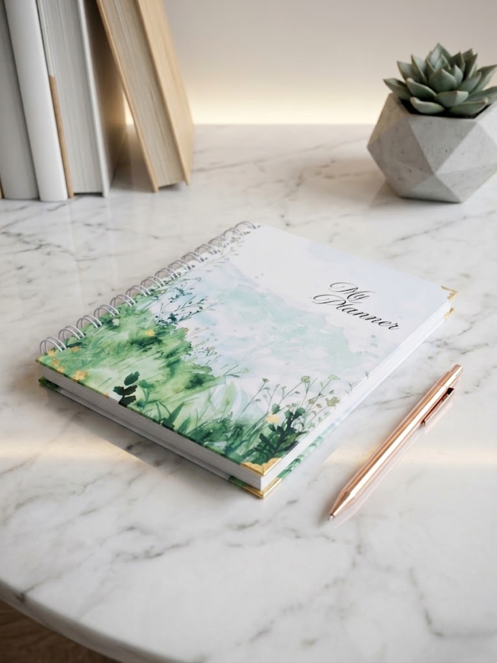 Green Garden Undated A5 Planner | Nature-Inspired Weekly & Monthly Planner by Pluto Designs Studio Papel