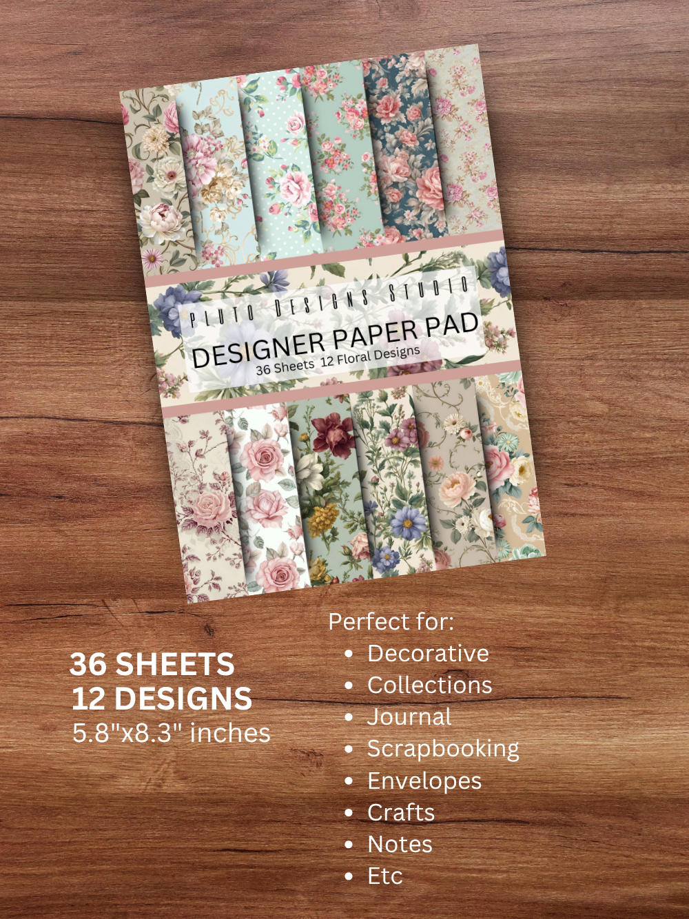 Designer Paper Pad – Vintage Florals and Swirls Theme Scrapbook Paper Set